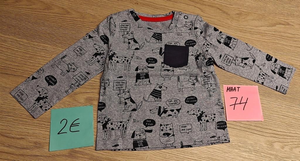 T-shirt lange mouwen - maat 74, Enfants & Bébés, Vêtements de bébé | Taille 74, Garçon, C&A, Enlèvement ou Envoi, Comme neuf