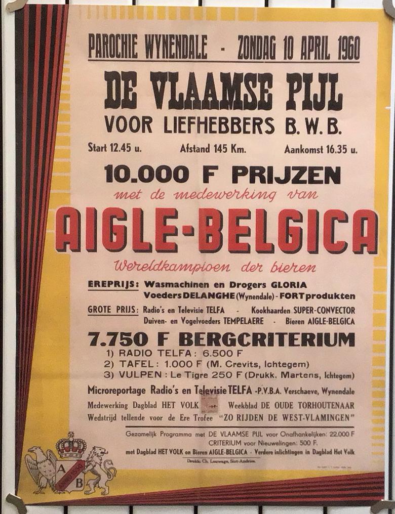 Replica affiche van wielerkoers : de Vlaamse Pijl - 1960, Verzamelen, Ophalen of Verzenden, Nieuw, Rechthoekig Staand, Sport