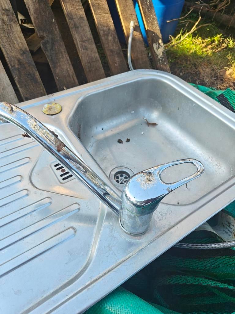Inox wastafel met kraan, Doe-het-zelf en Bouw, Ophalen, Inox, Kraan