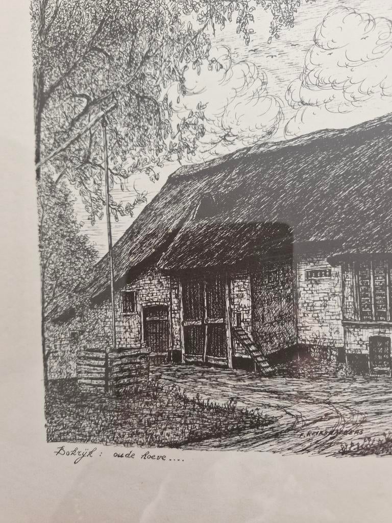 Mooie tekening oude hoeve Bokrijk., Ophalen