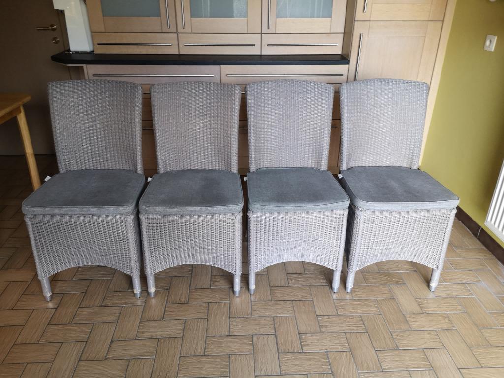 4 stoelen Vincent Sheppard Melbourne Grey met kussens, Huis en Inrichting, Stoelen, Ophalen, Overige materialen, Gebruikt, Loyd Loom