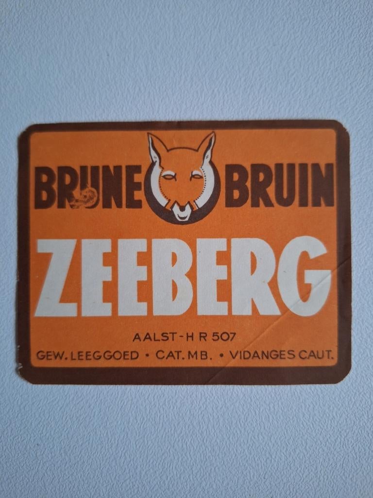 Oud bieretiket bruin bier brouwerij Zeeberg Aalst, Verzamelen, Ophalen of Verzenden