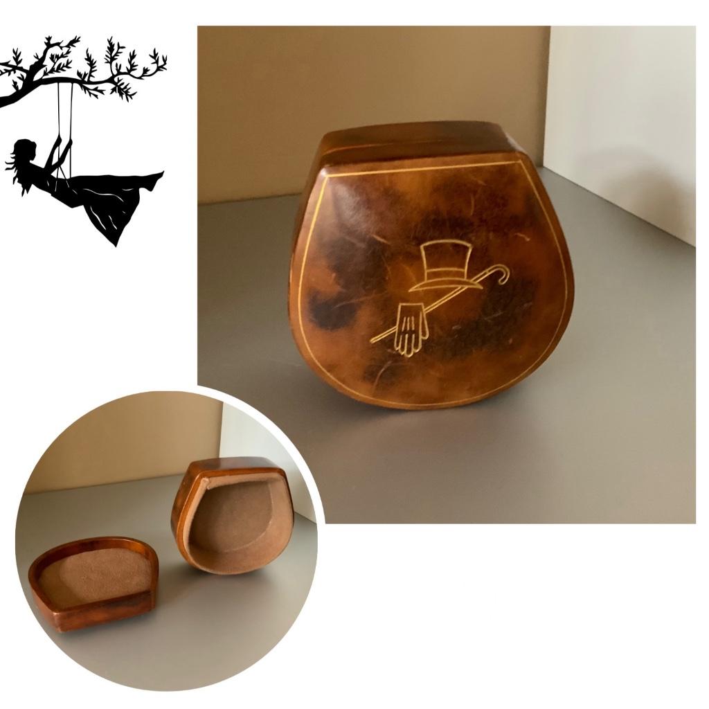 Boîte décorative vintage en cuir pour bijoux, Enlèvement ou Envoi, Utilisé, Brun, Rigide