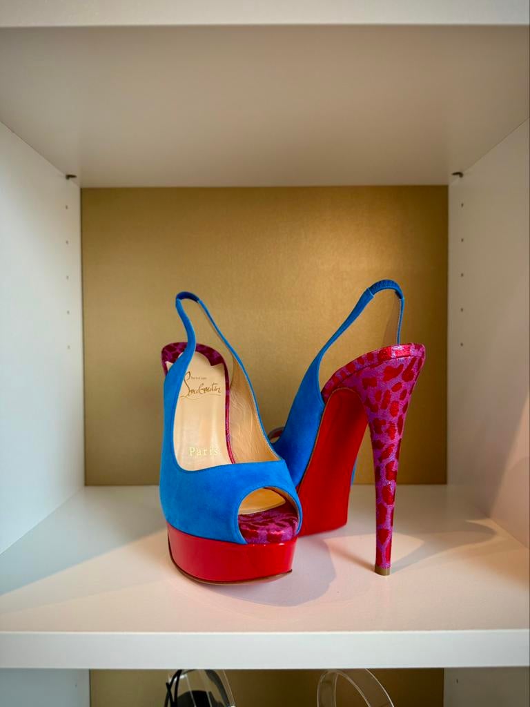 Christian Louboutin Lady Peep Sling 150 Blue Suede 35, Kleding | Dames, Schoenen, Pumps, Nieuw, Ophalen of Verzenden, Roze