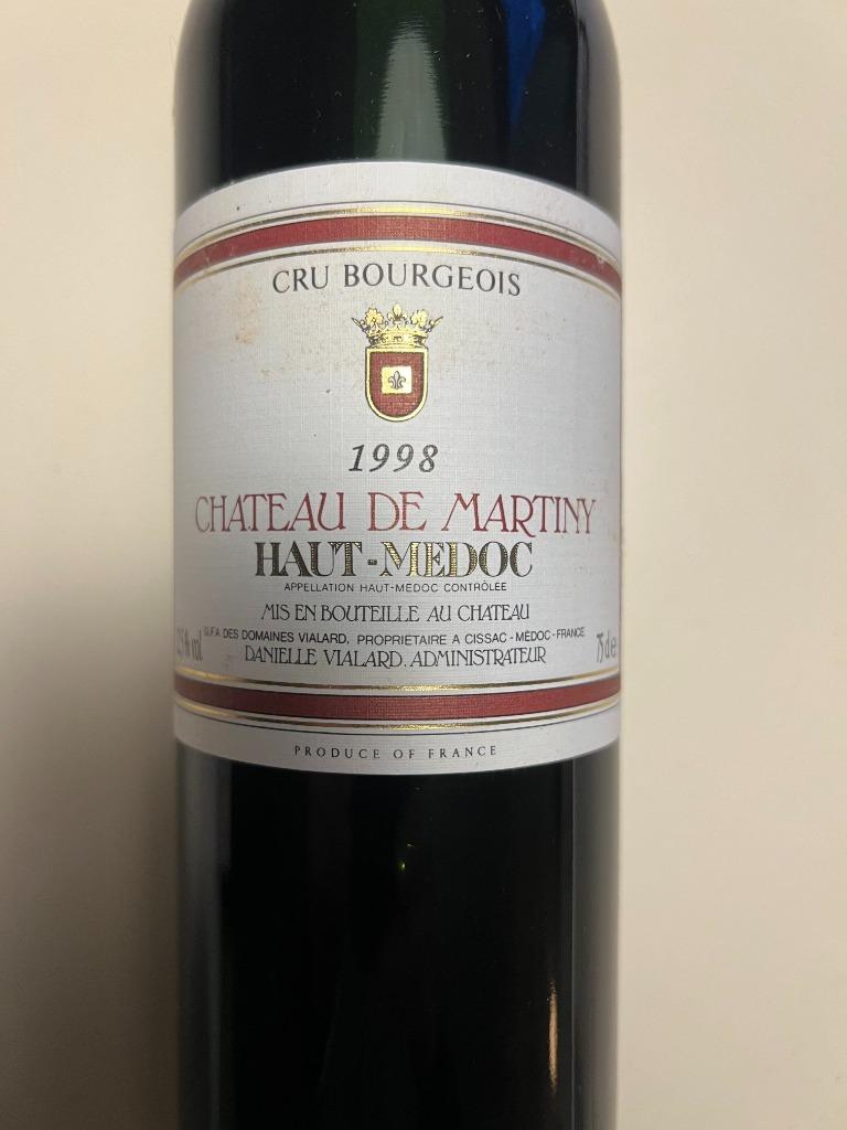 Rode wijn Chateau de martiny 1998 Haut Medoc Bordeau, Neuf, Pleine, Enlèvement, Vin rouge