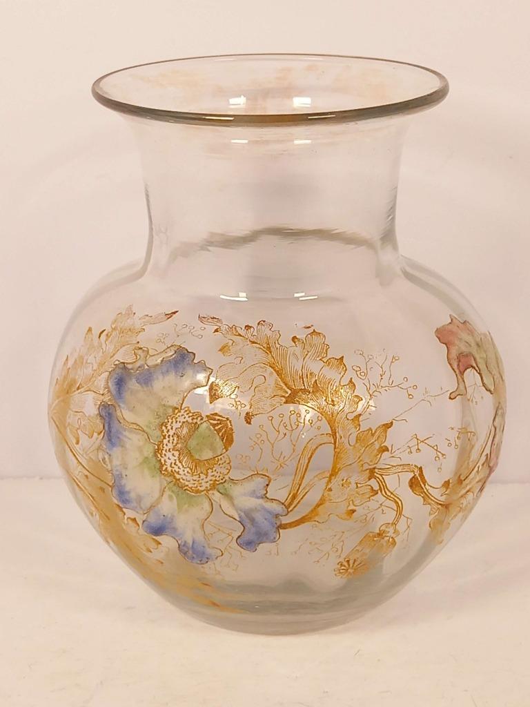 Vase boule avec des dessins de fleur en pate de verre, Enlèvement ou Envoi