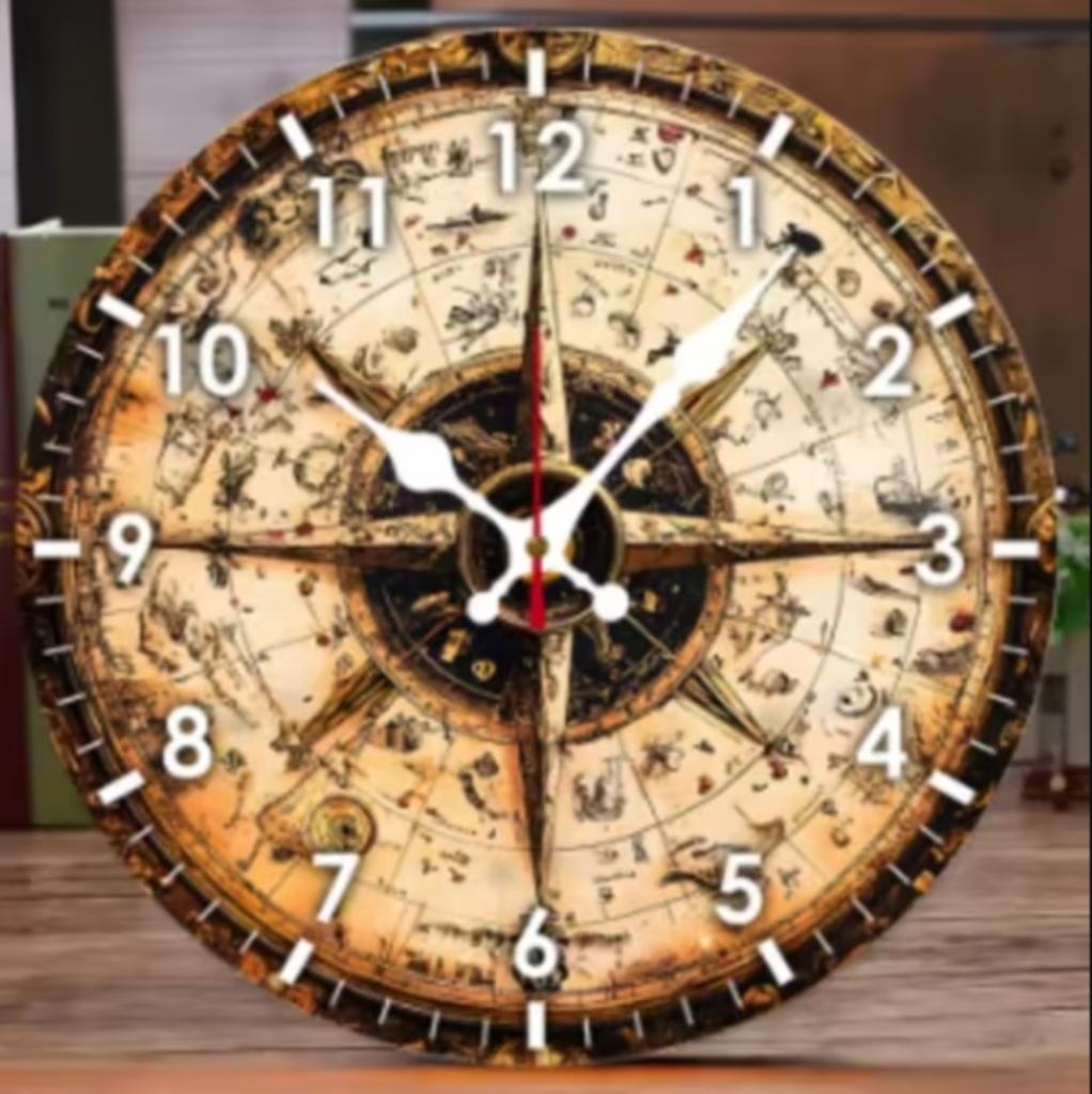 Horloge murale ronde en bois Vintage Compass (25cm), Enlèvement ou Envoi, Neuf, Horloge murale
