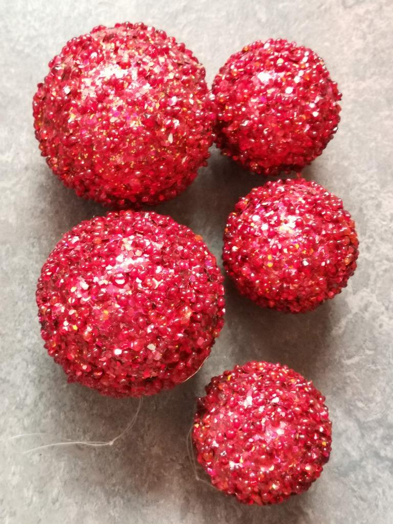 5 boules de Noël rouges incassables à paillettes, Enlèvement ou Envoi, Comme neuf