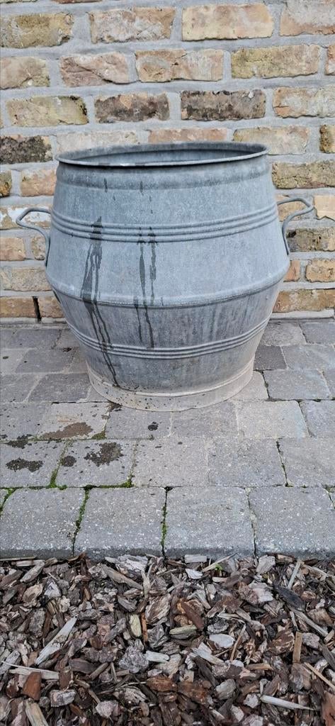 Decoratieve oude zinken galva ton/kuip, H53cm, Tuin en Terras, Ophalen, Gebruikt