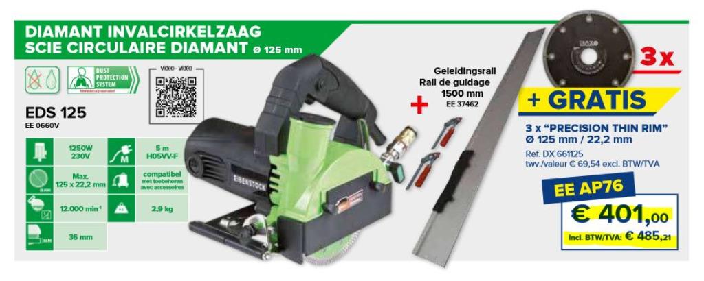 Scie circulaire coupe carrelage Eibenstock EDS 125 PROMO, Neuf, 1200 watts ou plus, 30 à 70 mm, Enlèvement