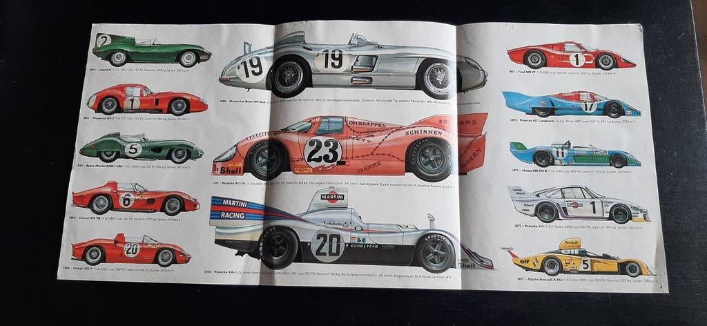 Poster Le Mans auto's  1956 1977, Ophalen of Verzenden, Zo goed als nieuw, Auto's