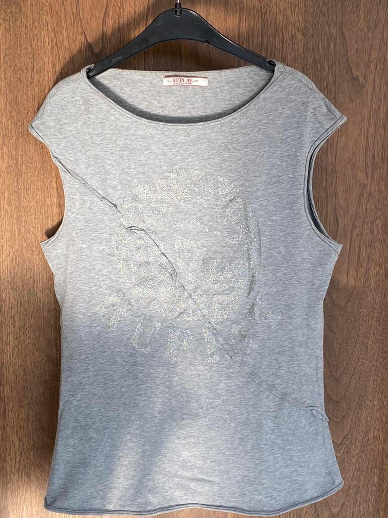 Grijze t-shirt Replay XL, Kleding | Dames, Maat 46/48 (XL) of groter, Replay, Ophalen of Verzenden, Zonder mouw