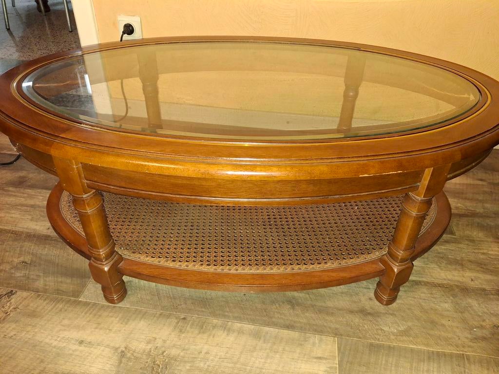 Salontafel met glazen blad, 100 à 150 cm, Moins de 50 cm, Cerisier, Vintage