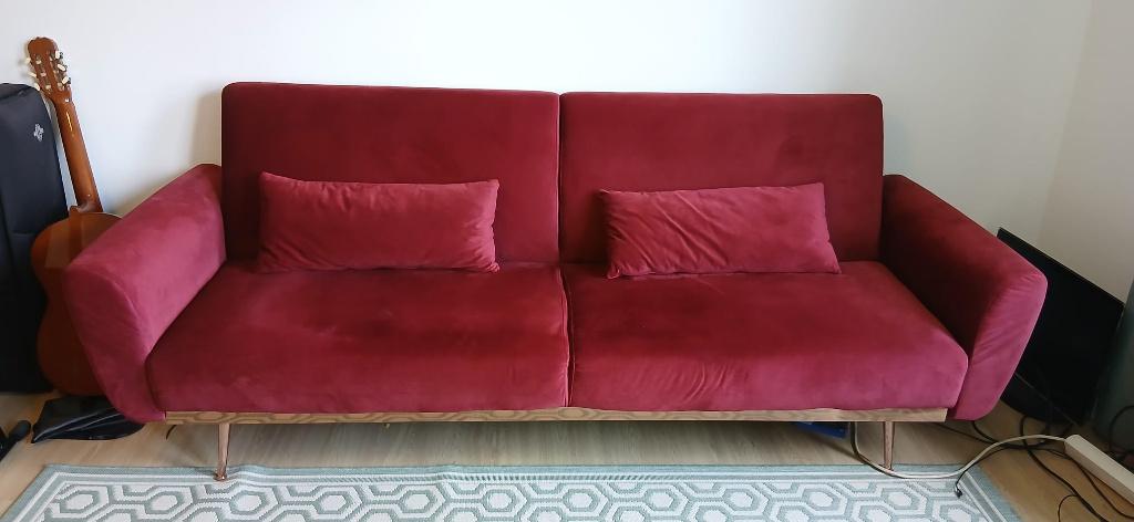 Canapé convertible  velours bordeaux, Tissus, 200 à 250 cm, Banc droit, Enlèvement