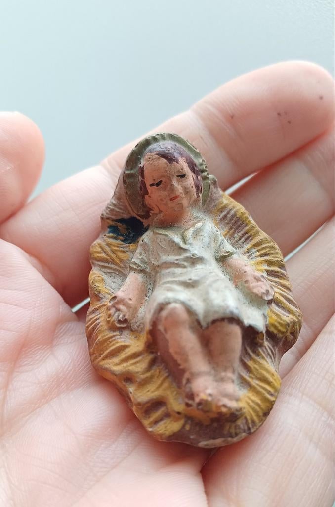 Antiek Jezus in kribbe, Antiek en Kunst, Ophalen of Verzenden