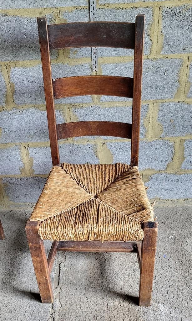 Lot de 6 chaises anciennes en bois et paille, Enlèvement ou Envoi