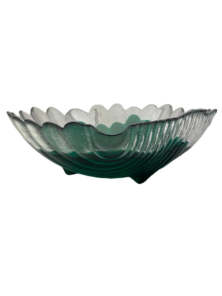 Grote vintage glazen beker met groene schelp uit Italië, Ophalen of Verzenden