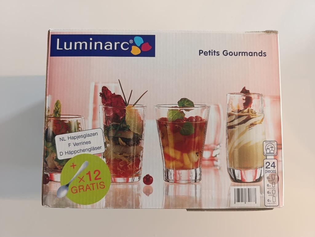 24 hapjesglazen Luminarc Petits Gourmands, Huis en Inrichting, Keuken | Servies, Ophalen of Verzenden, Nieuw, Glas, Glas of Glazen
