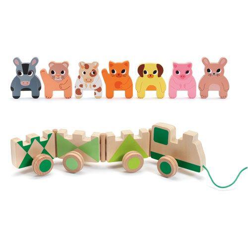 Djeco Trainimo Farm - Dierentrein Boerderij - Hout, Kinderen en Baby's, Speelgoed | Houten speelgoed, Ophalen, Zo goed als nieuw