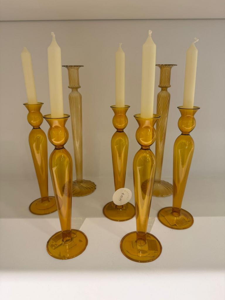 Set Bloomingville Dara kandelaars glas - 7 stuks, Maison & Meubles, Neuf, Brun, Enlèvement, Autres matériaux