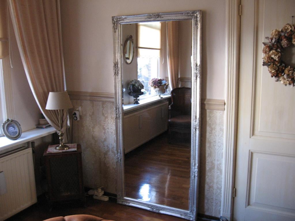 Chique!! Old-Zilver "Facet" Lange 183x83cm "Barok" Spiegel, Huis en Inrichting, Woonaccessoires | Spiegels, Ophalen of Verzenden