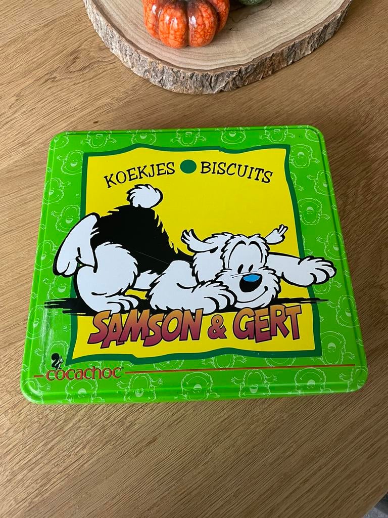 Blikken Koekjesdoos Samson & Gert, Ophalen of Verzenden, Gebruikt, Verpakking