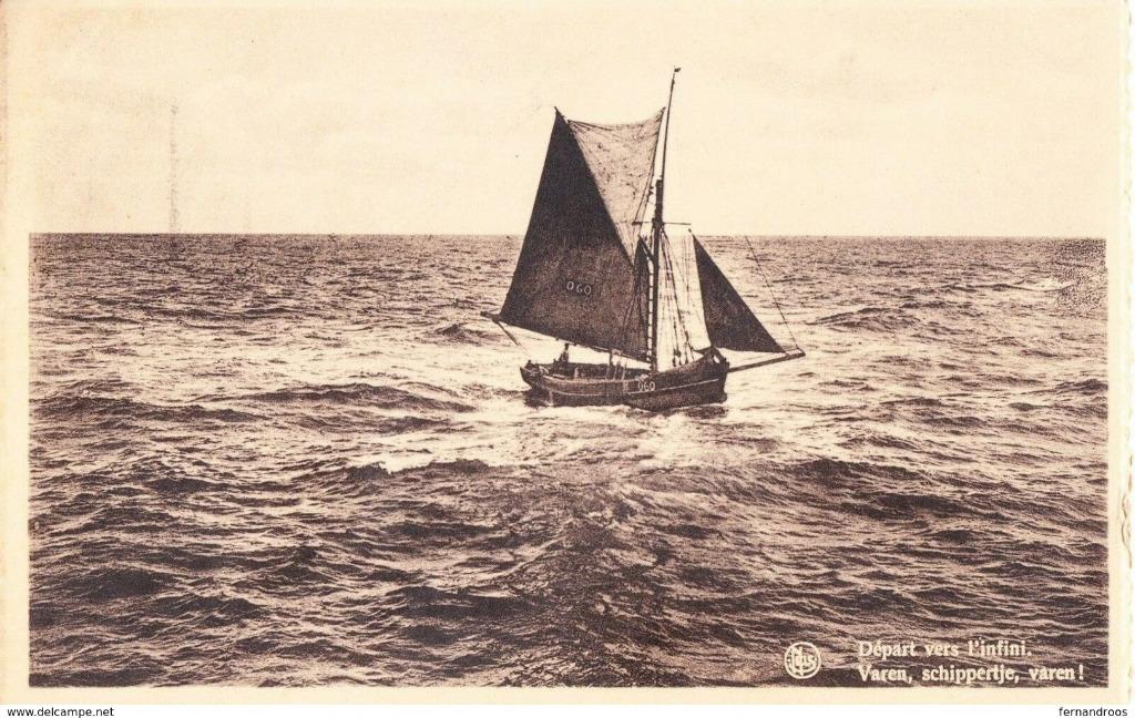 BLANKENBERGE DEPART VERS L'INFINI BATEAU CARTE POSTALE 1956, Collections, Enlèvement ou Envoi, 1940 à 1960, Affranchie, Flandre Occidentale