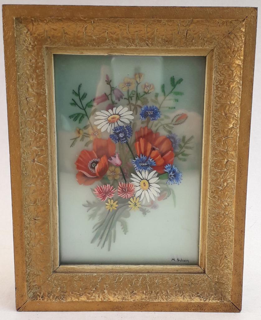 Kader met bloemen op glaslagen geschilderd - 3D kunst, Ophalen of Verzenden