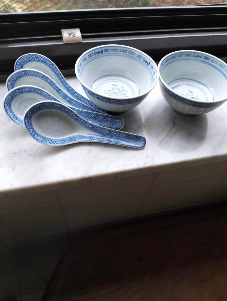 2 Chinese kopjes en 4 lepels, Antiek en Kunst, Ophalen of Verzenden