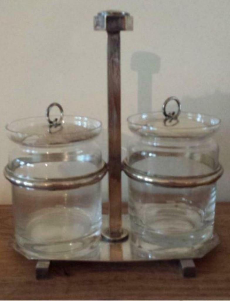 confituurpotten glas in zilver houder, Huis en Inrichting, Ophalen of Verzenden, Gebruikt, Glas, Overige typen