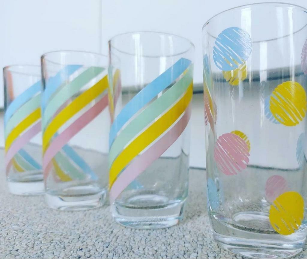 4 vintage glazen eighties pastel, Ophalen of Verzenden