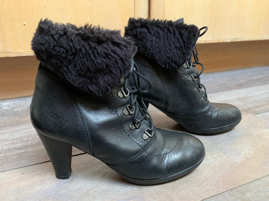 Kickers Authentieke zwart leren enkellaarzen 39 hoge hakken, Verzenden, Zwart, Lage of Enkellaarzen, Kickers