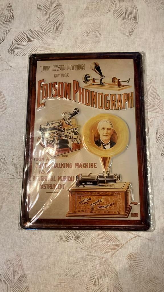 Metalen plaat Edison phonograph, Enlèvement, Neuf, Panneau publicitaire
