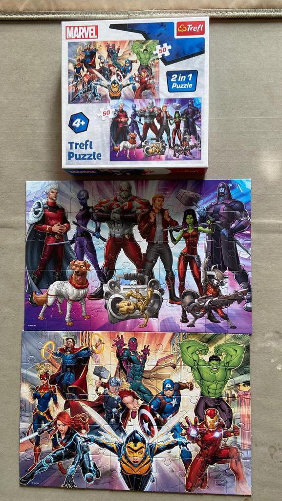 2 in 1 puzzels 50 stuks thema Marvel actiehelden, Ophalen, Zo goed als nieuw