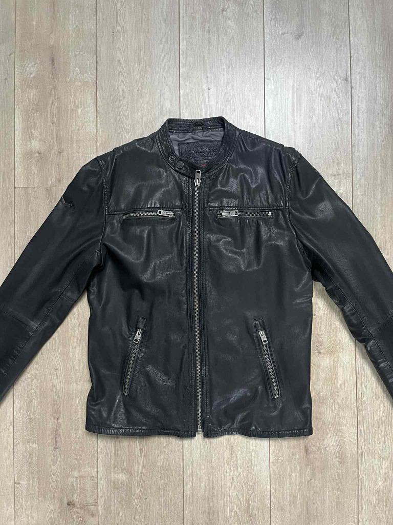 Superdry leren bikerjack, Maat 52/54 (L), Zwart, Ophalen of Verzenden, Zo goed als nieuw