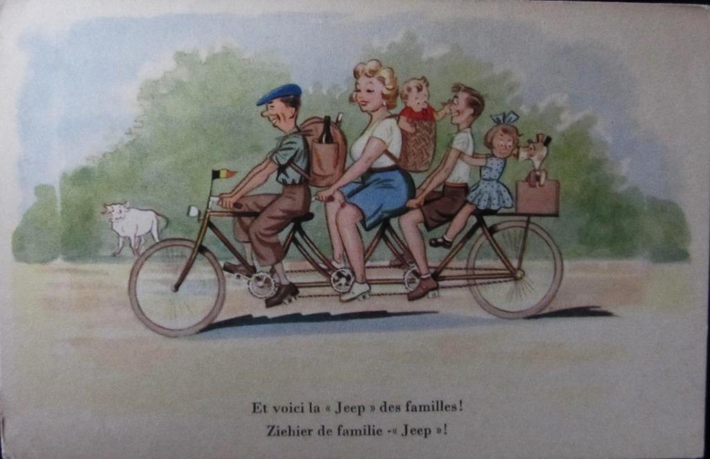 FANTASIEKAARTEN- GEZIN OP HUN TANDEMFIETS, Ophalen of Verzenden, Ongelopen, Voertuig