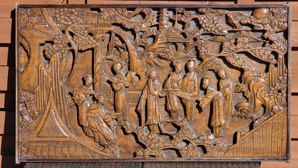 Oude en fijne Chinese houten paneel, Ophalen