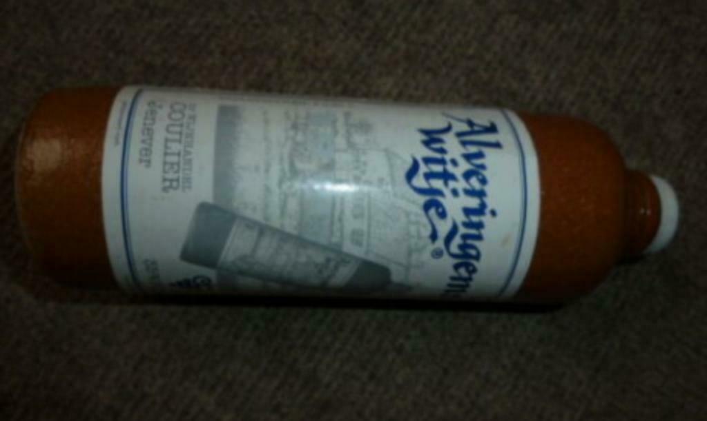 # stenen fles / kruik ALVERINGEMS WITJE Coulier Jenever, Verzamelen, Ophalen of Verzenden, Gebruikt, Flesje(s), Overige merken