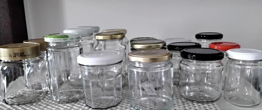 Set van 60 glazen potten/potten van 100 ml tot 250 ml, Klassiek, Ophalen of Verzenden, Kom(men), Glas