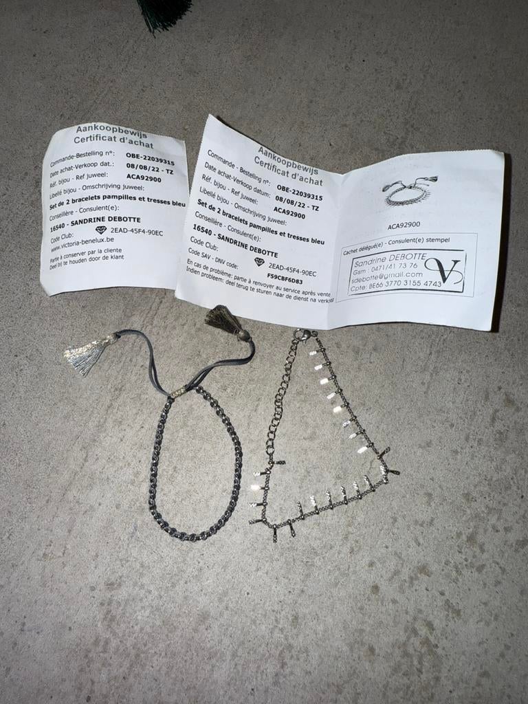 Set de 2 bracelets Victoria pampilles et tresses bleu, Neuf, Enlèvement ou Envoi, Argent, Avec strass