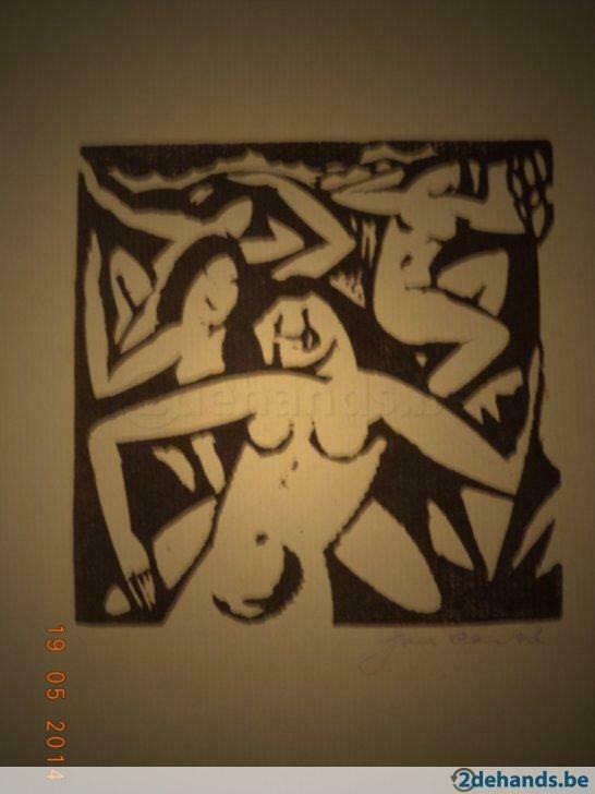 4 houtsneden van Jan CANTRE. In zéér goede staat !, Antiek en Kunst, Kunst | Etsen en Gravures, Ophalen of Verzenden