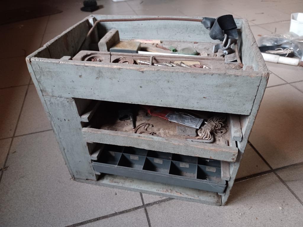 Vintage authentieke houten gereedschapskist, Ophalen, Gebruikt