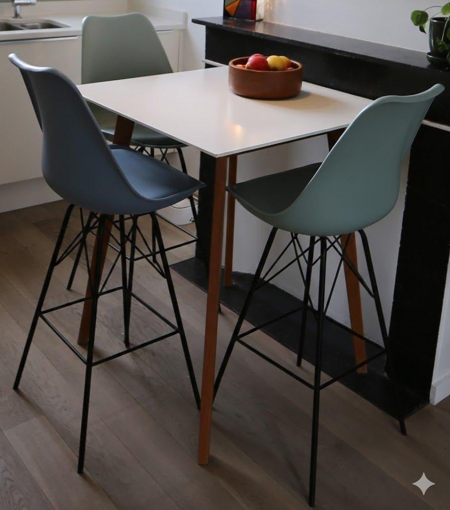 Hoge eettafel/bartafel + stoelen, Huis en Inrichting, Ophalen, Hout, Drie, Blauw