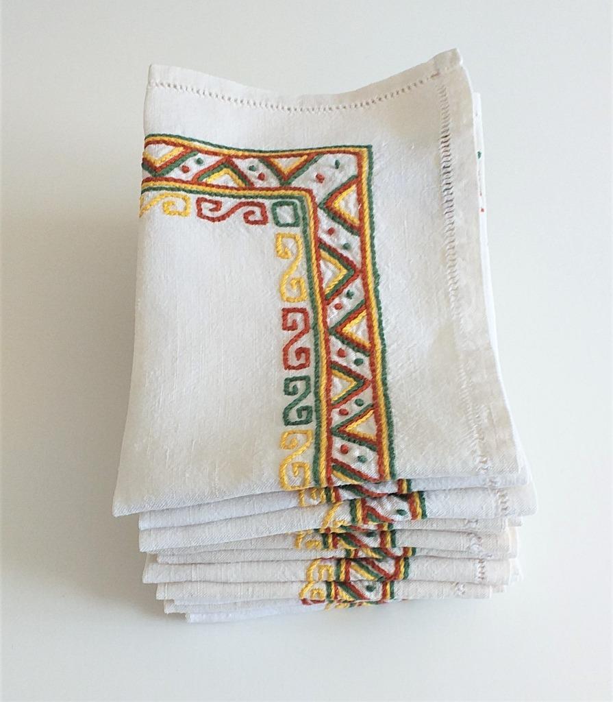 Nappe brodée en coton métissé avec 12 serviettes, Ophalen of Verzenden, Gebruikt
