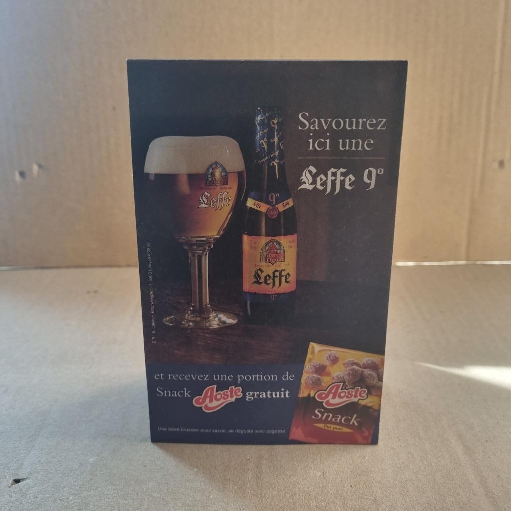 Publicité de table Leffe 9, Collections, Enlèvement ou Envoi, Utilisé, Panneau, Plaque ou Plaquette publicitaire, Leffe