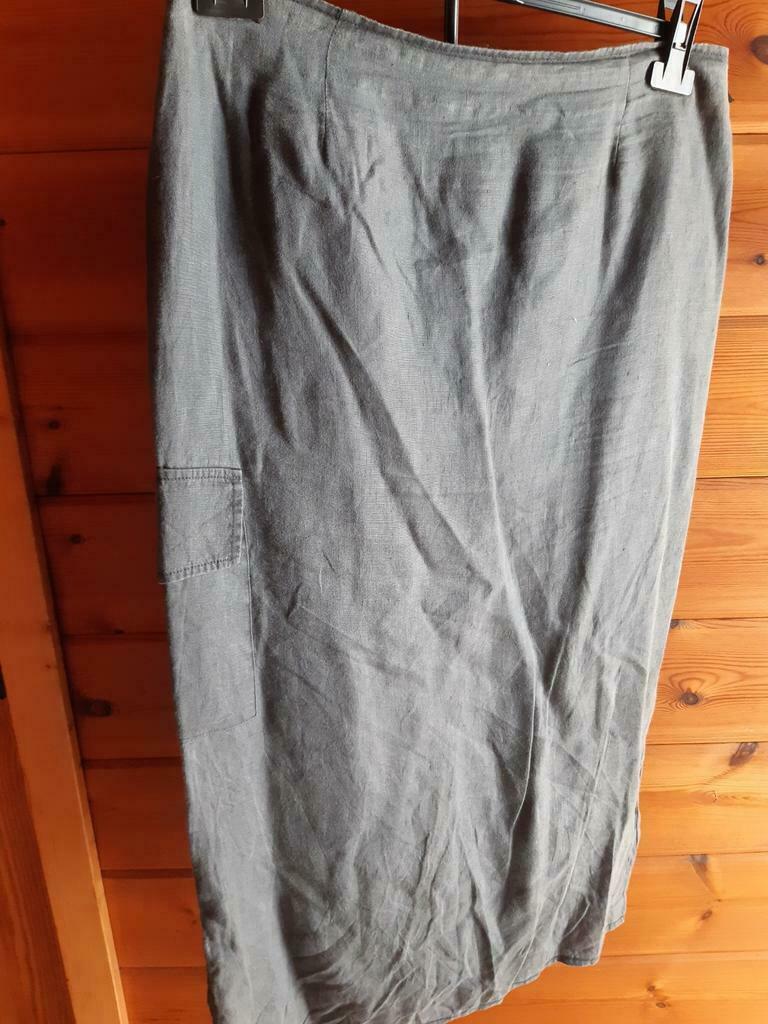 lange grijze linnen rok met zijzak, Taille 42/44 (L), Gris, Comme neuf, Enlèvement