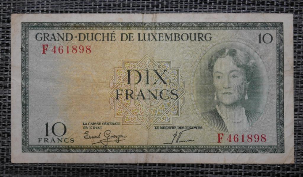 Bankbiljet 10 Frank Luxemburg 1964, Ophalen of Verzenden, Overige landen, Los biljet