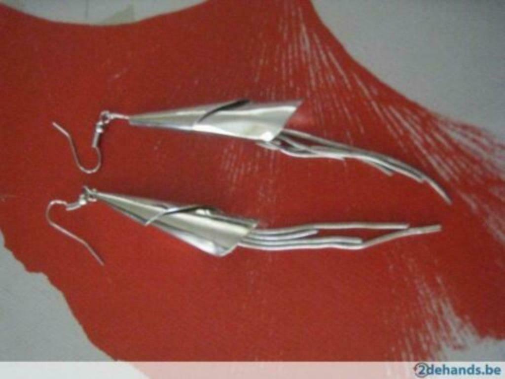 Lange zilverkleurige oorbellen, Ophalen of Verzenden, Zo goed als nieuw, Zilver, Hangers