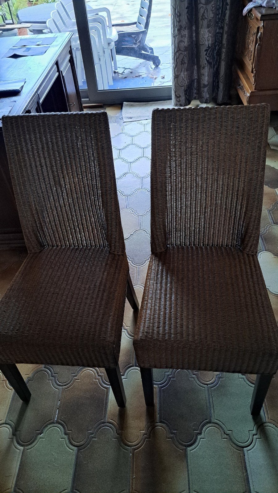 eetkamerstoelen- set van 6, Ophalen, Bruin, Riet of Rotan, Zo goed als nieuw