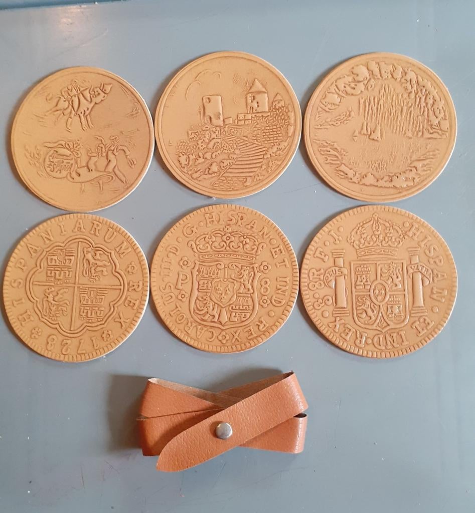 6 sous verres espagnol  cuir sur carton, Enlèvement ou Envoi